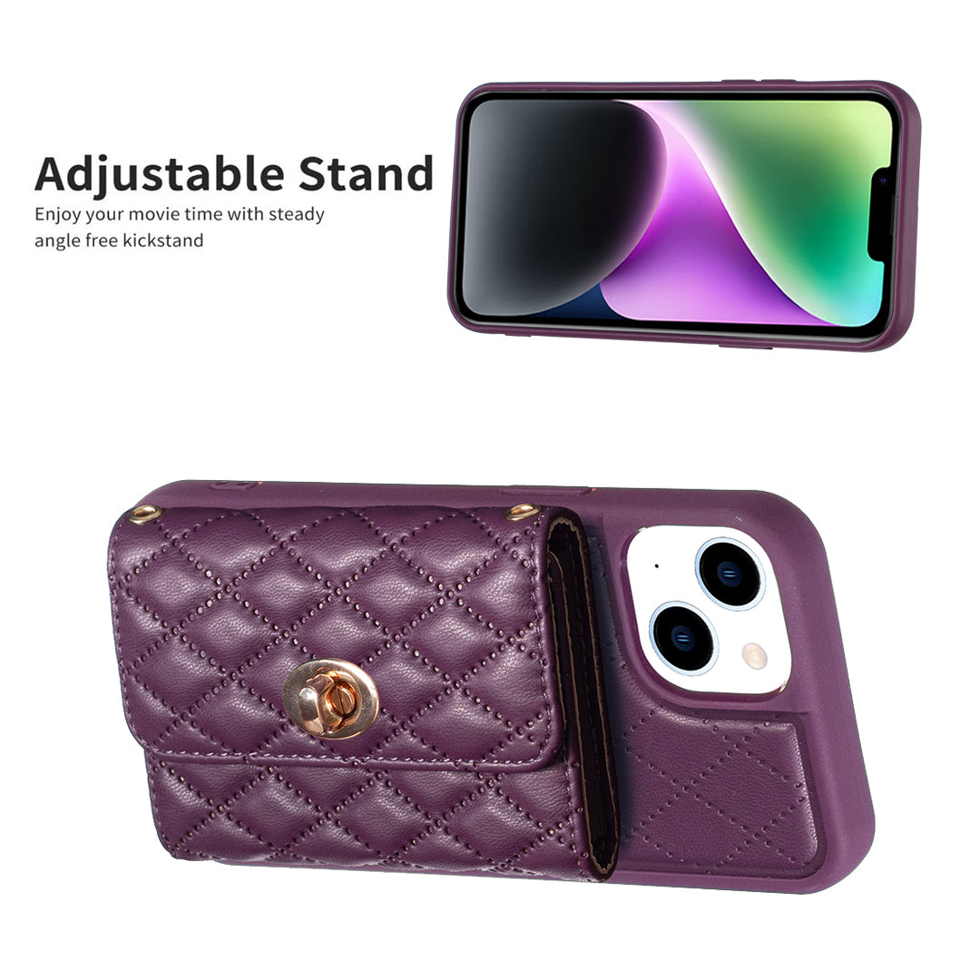 BF21-Style For iPhone 14 Plus Card Holder Phone Case PU Leather TPU Kickstand Cover with Shoulder Strap BF21-Style For iPhone 14 Plus Card Holder Phone Case PU Leather TPU Kickstand Cover with Shoulder Strap